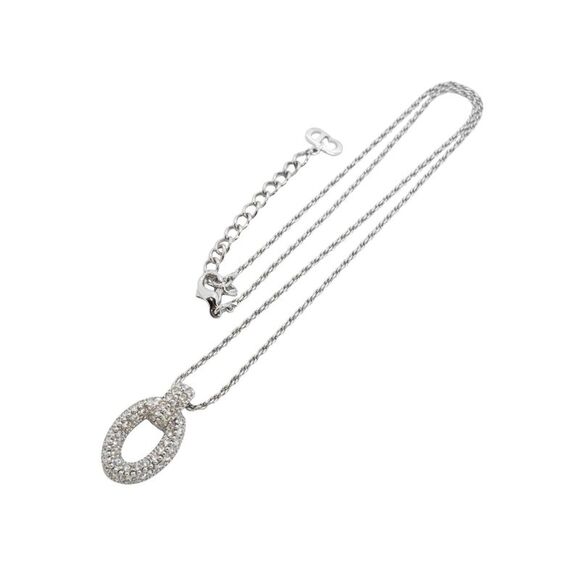 Pre Loved Dior Oval Crystal Pendant Necklace Women Silver - Picture 3 of 6